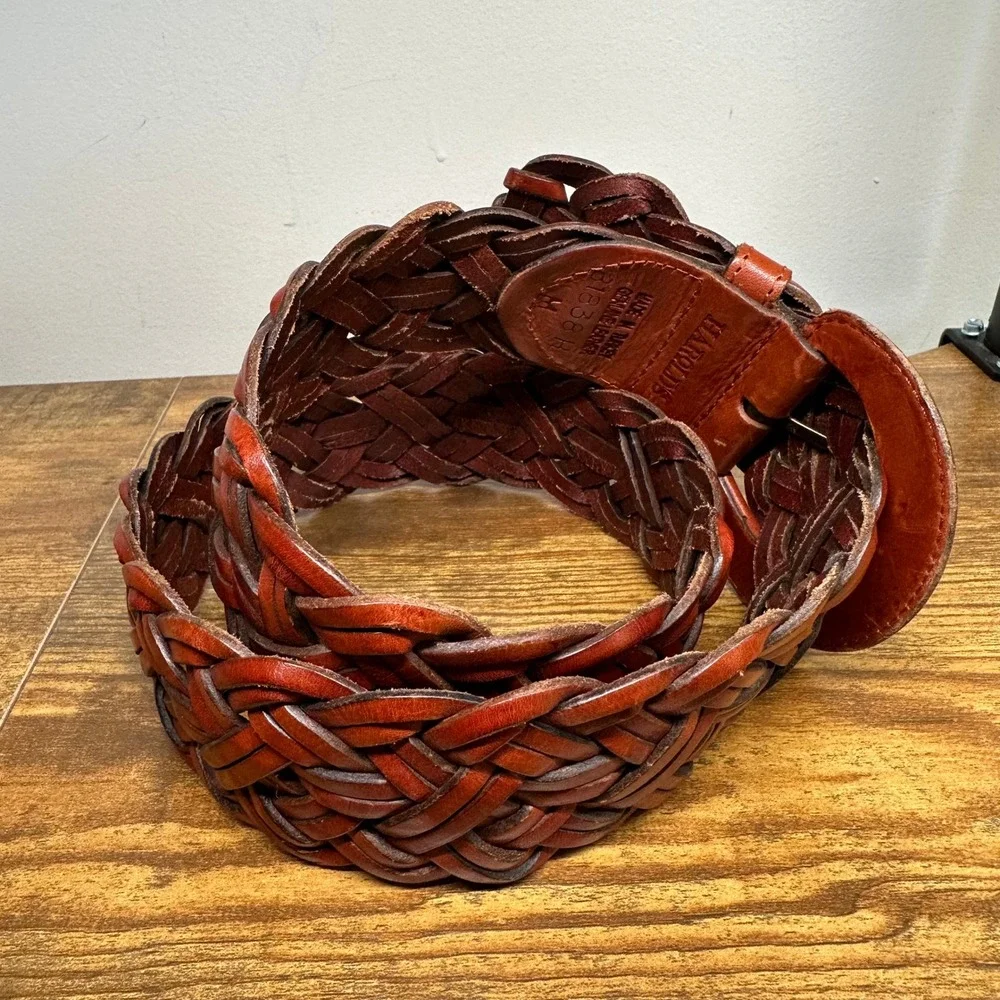 Harold's Mens Cognac Brown Braided Genuine Leather Belt Made in Turkey‎ Size M